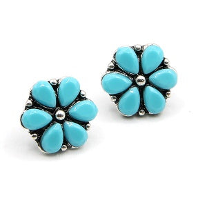 Squash Blossom Floral Stone Turquoise Earring