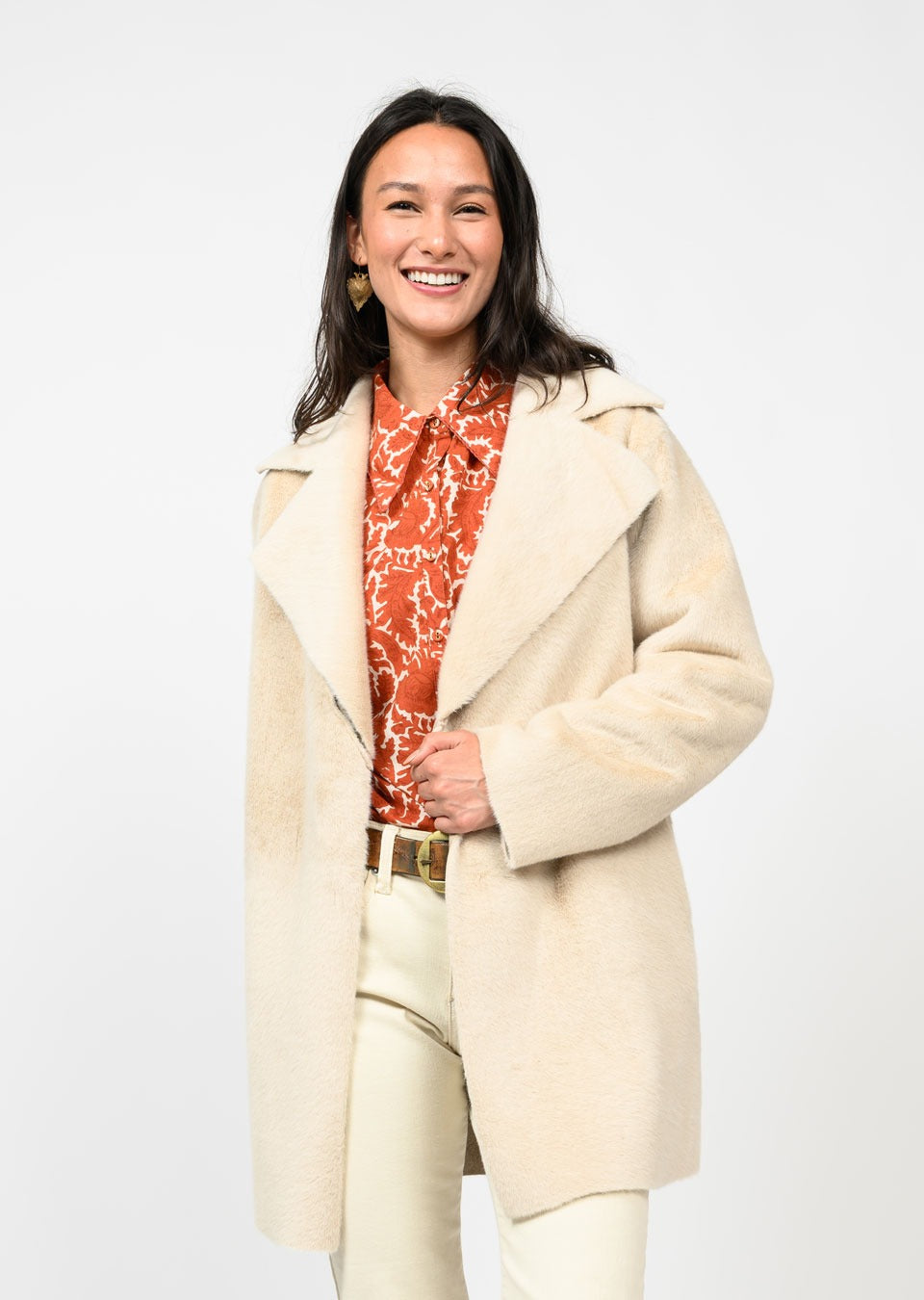 Cream Faux Fur & Suede Coat-Ivy Jane