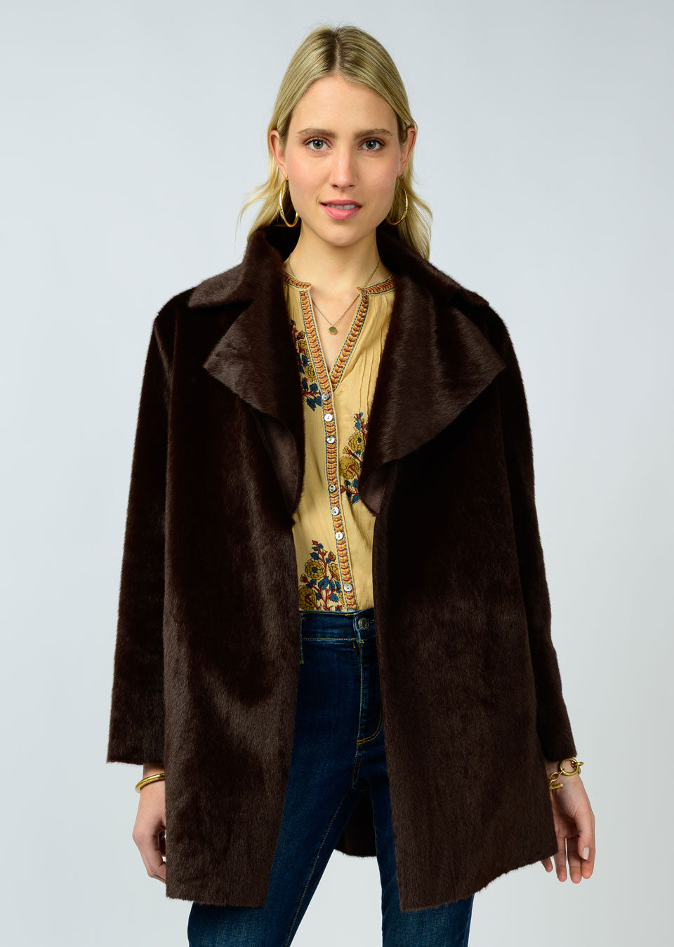 Chocolate Faux Fur & Suede Coat-Ivy Jane