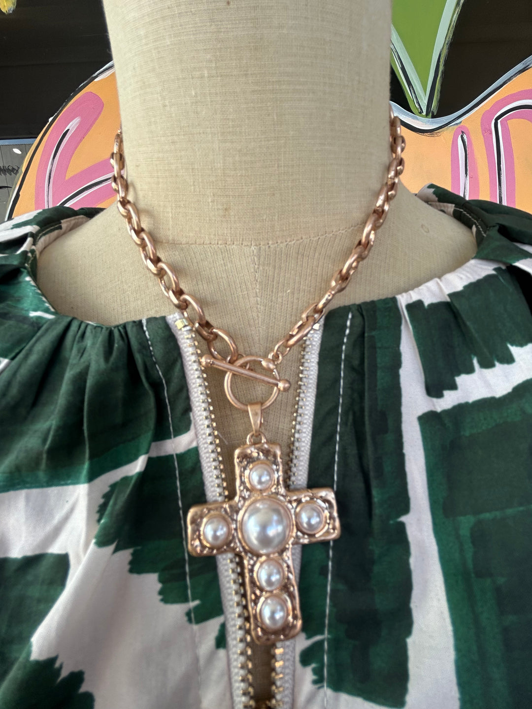 Pearl Studded Cross Necklace