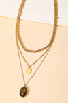 Oval Crystal Pendant Rope Chain Layered Necklace
