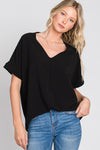 French sleeve V-neck Loose fit daily top