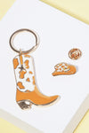 Boot and Hat Keychain and Pin Set