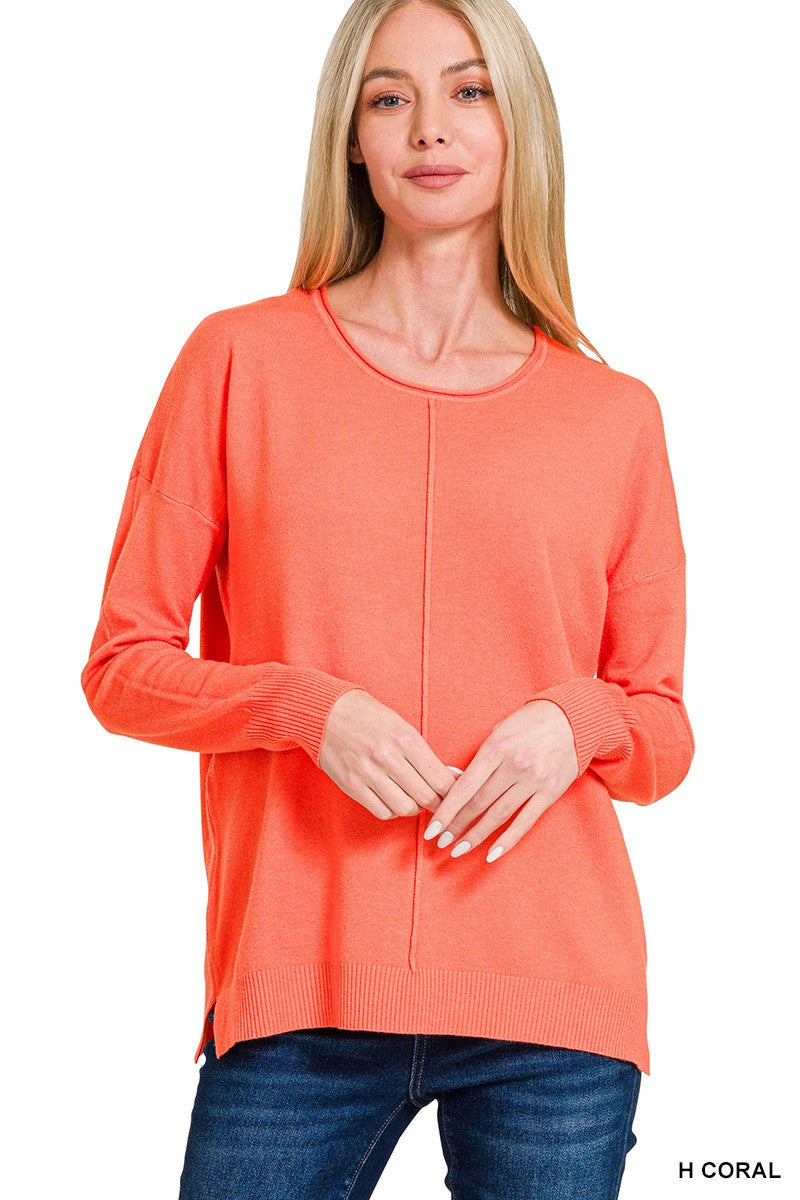 VISCOSE ROUND-NECK SWEATER-Coral