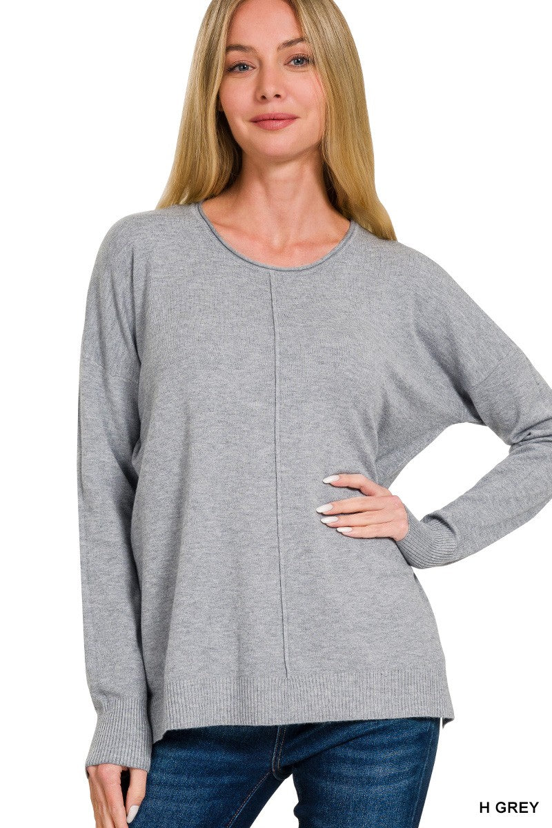 Viscose Round Neck Sweater-Grey