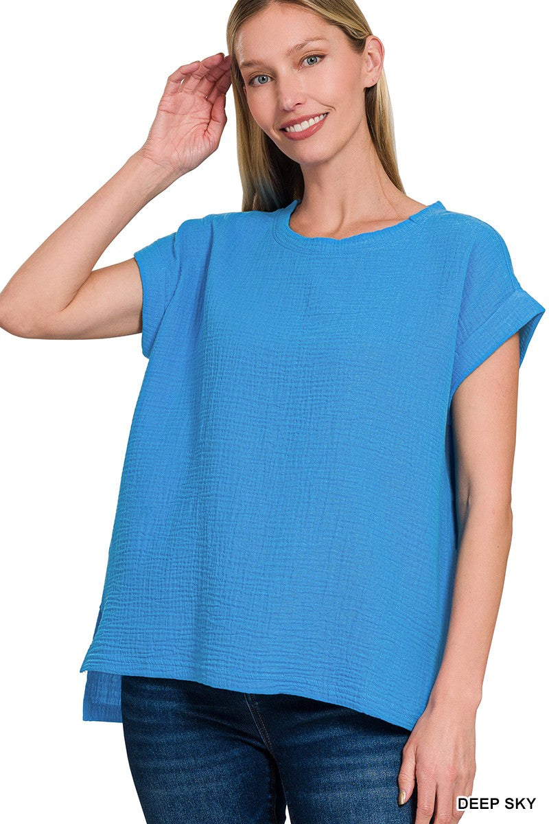 Sky Double Gauze Short Sleeve Top