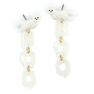 Halloween Cat Boo Tiered Glow In The Dark White Earrings