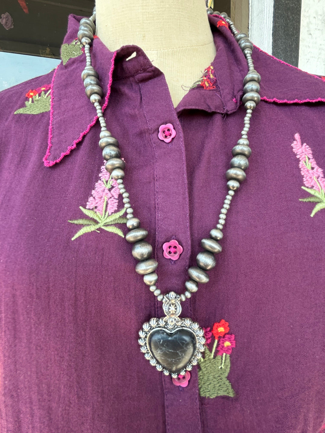 Westen Pearl and Black Heart Necklace