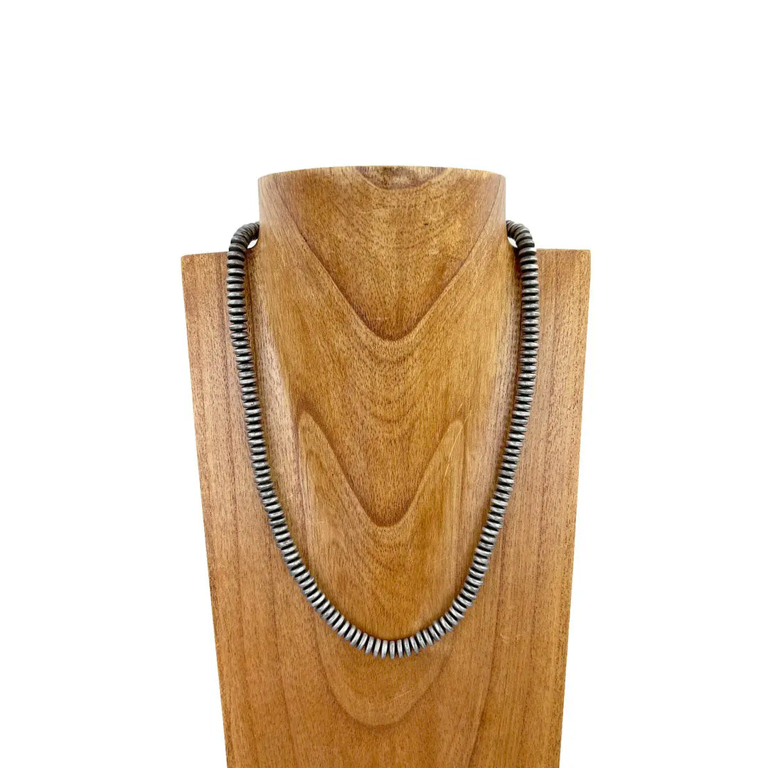 21 Inches 8mm Roundel Silver Faux Pearl Bead Necklace