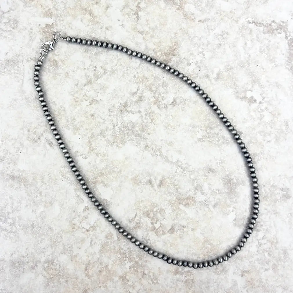 16 Inches 4mm Faux Silver Pearl Bead Necklace