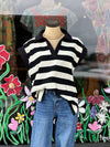 Striped Collared Cap Sleeve Top