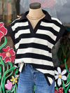 Striped Collared Cap Sleeve Top