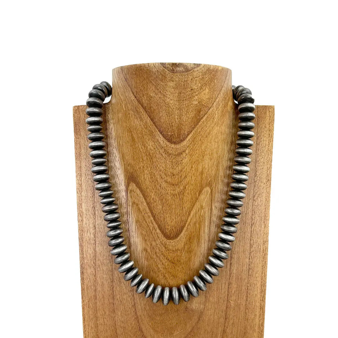 21 Inches 15mm Round Silver Western Pearl Bead Necklace