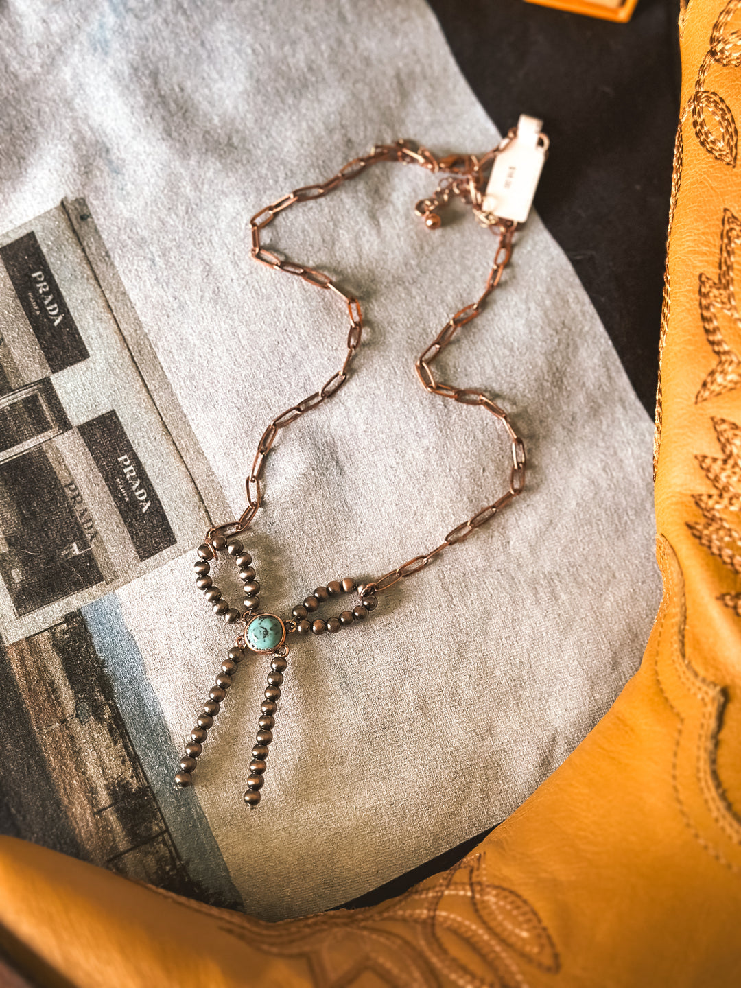 Copper Western Bead Bow Necklace
