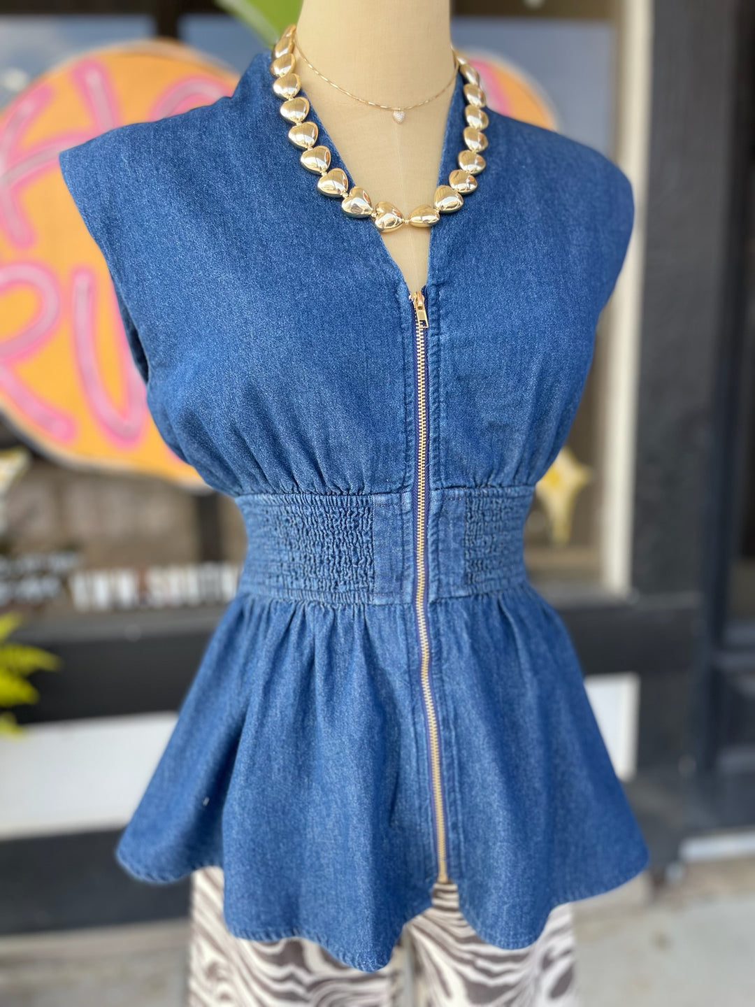 Sleeveless Denim Peplum Top