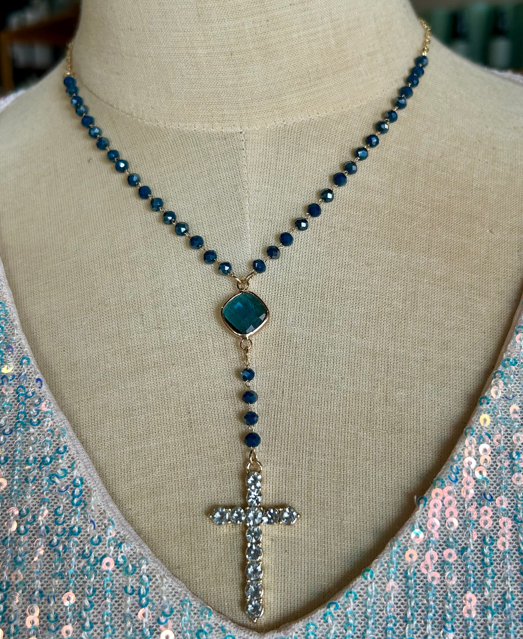 Smoke Rhinestone Cross Necklace