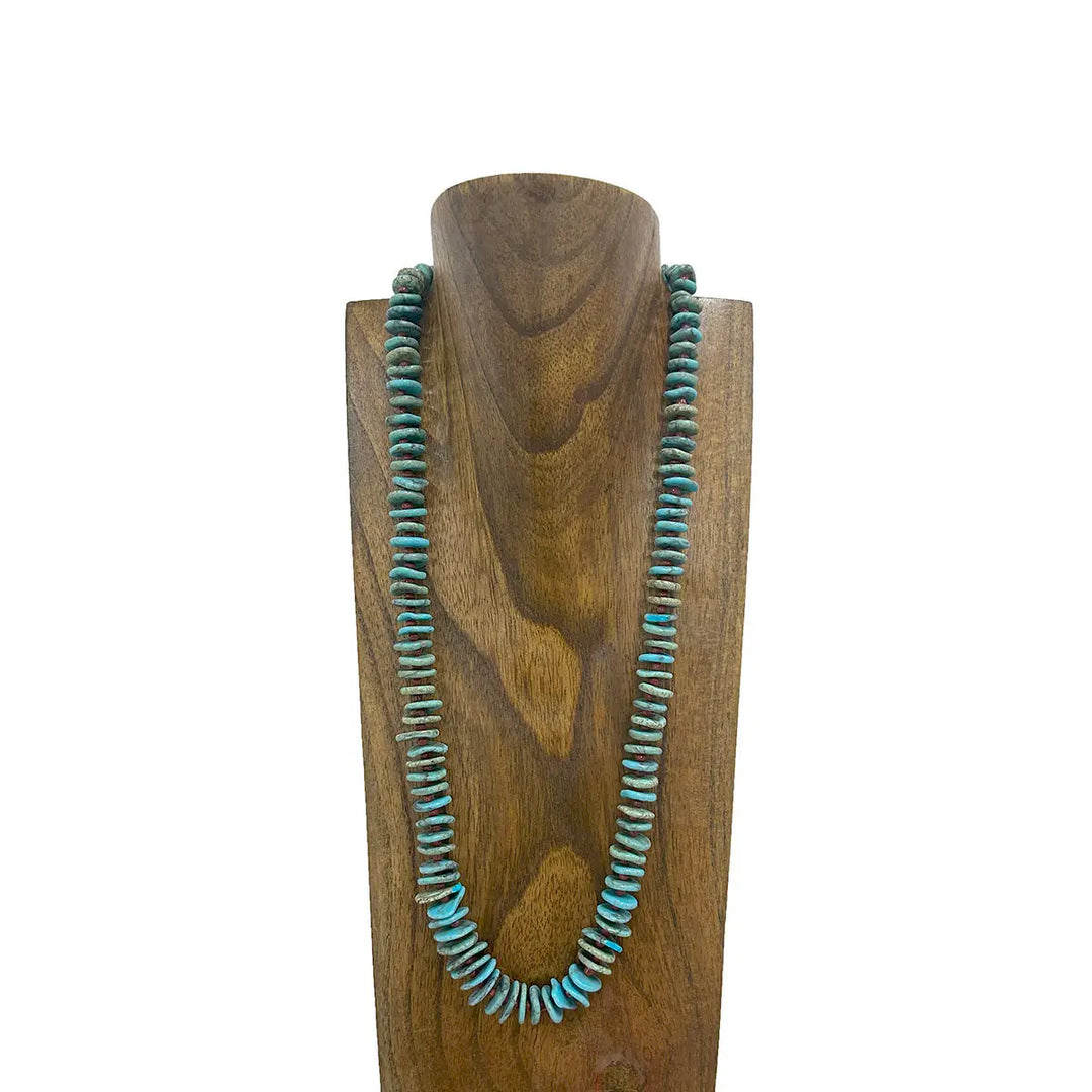 28 Inches Flat Blue Turquoise Stone Chips with Brown Sequin Beads Necklace
