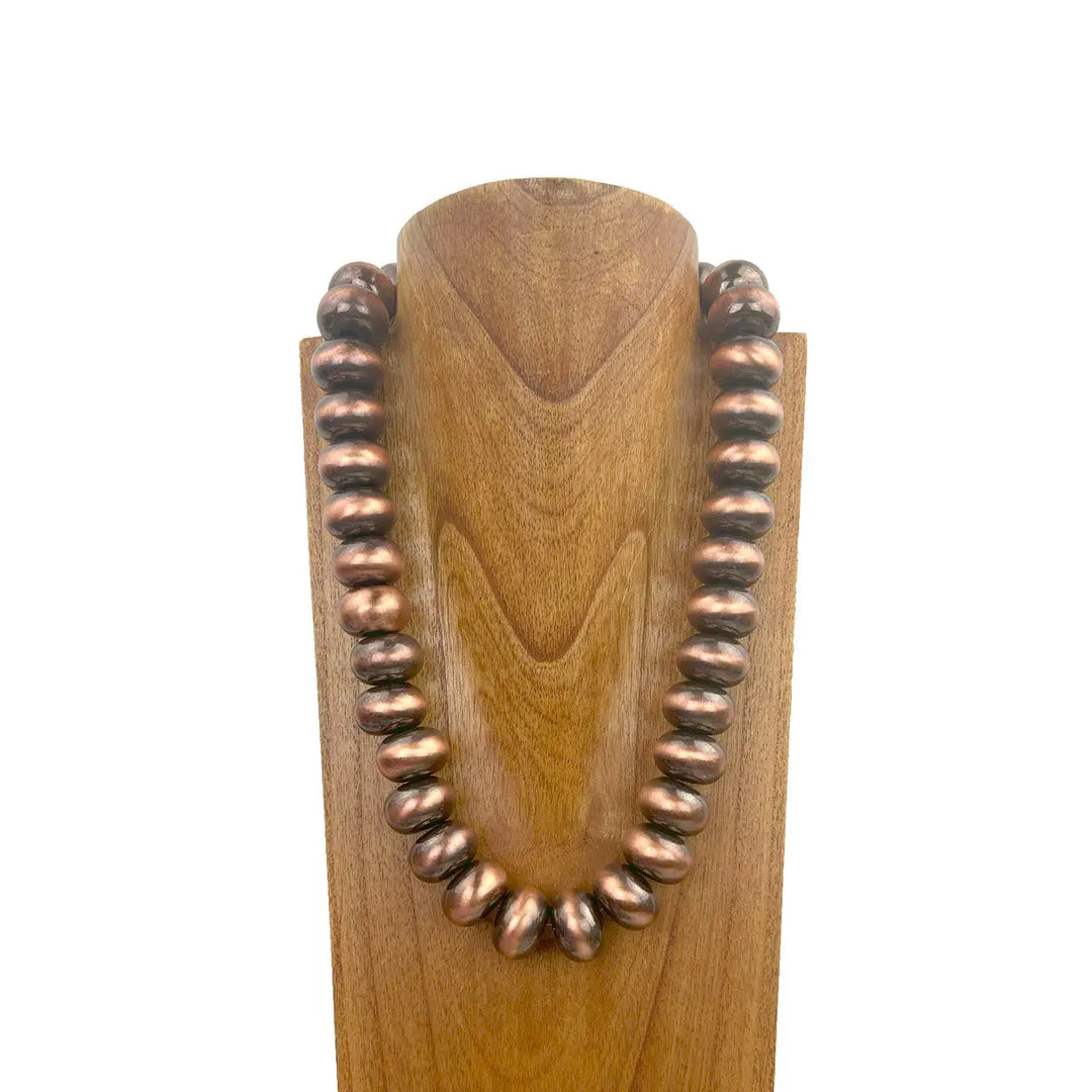 24 Inches 25mm Round Copper Western Pearl Beads Necklace