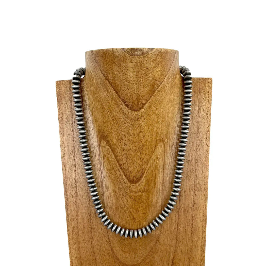 21 Inches 10mm Roundel Silver Faux Pearl Bead Necklace