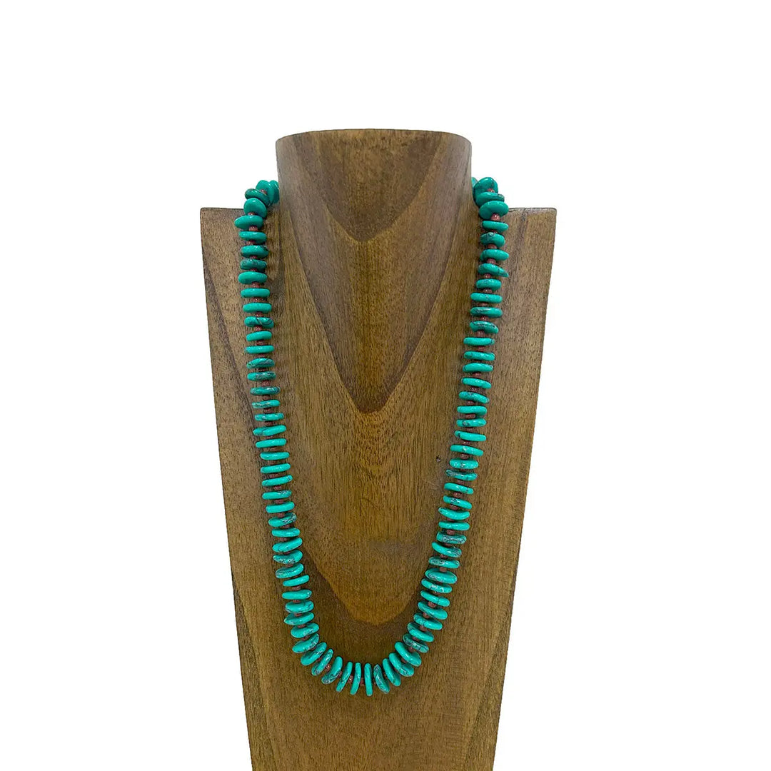 Flat Green Turquoise Stone with Brown Sequin Beads Necklace