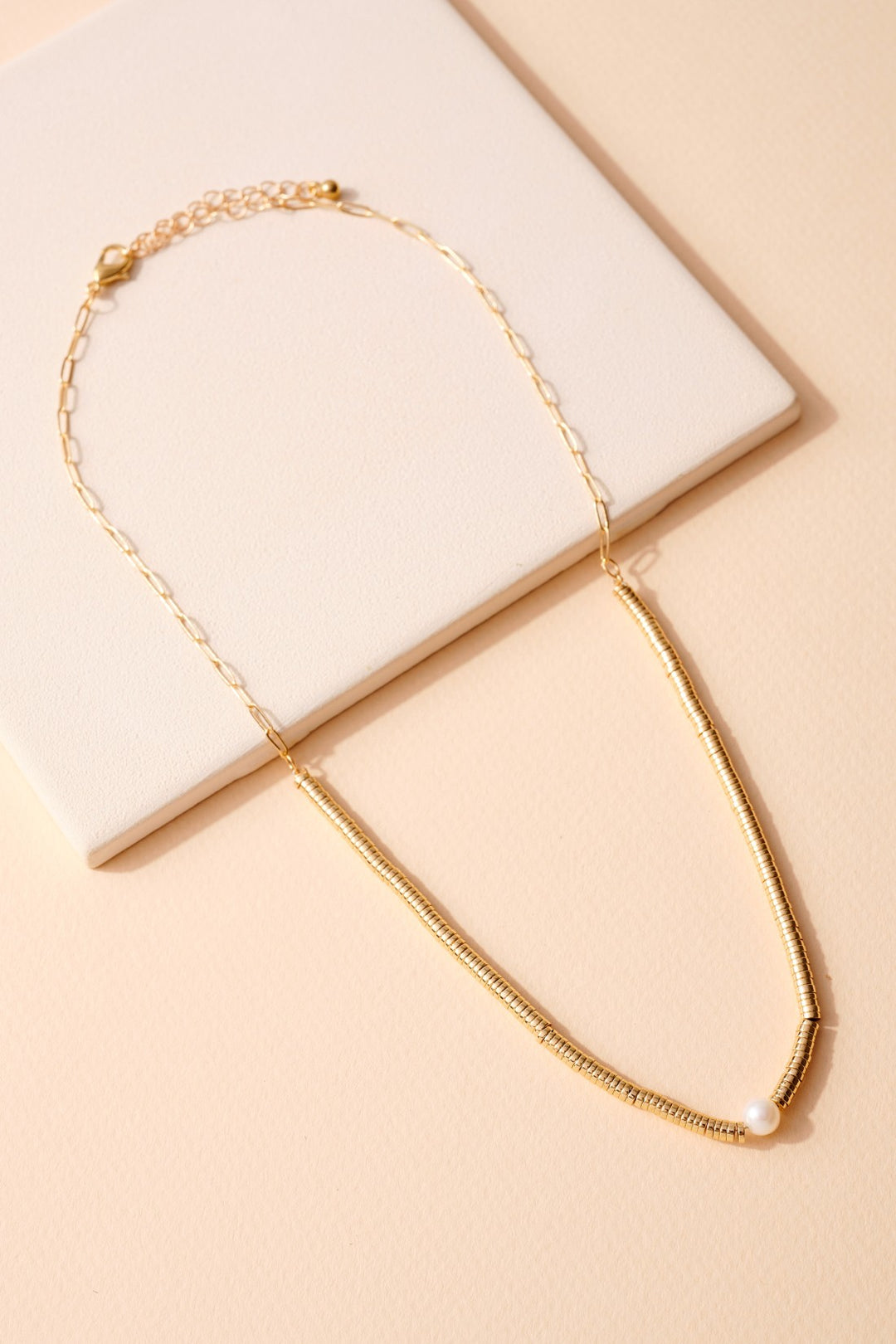 Metal Discs Pearl Charm Necklace