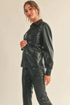 RIZZO FAUX LEATHER BUTTON UP SHACKET