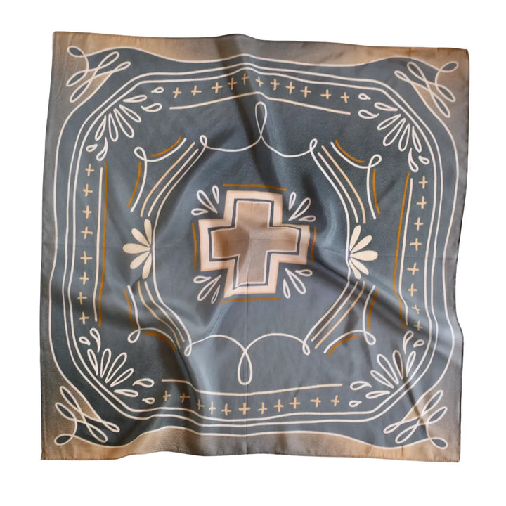 Blue Geometric Wild Rag Western Silk Scarf
