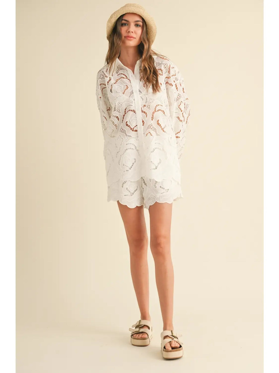 Floral Eyelet Pattern Shirts