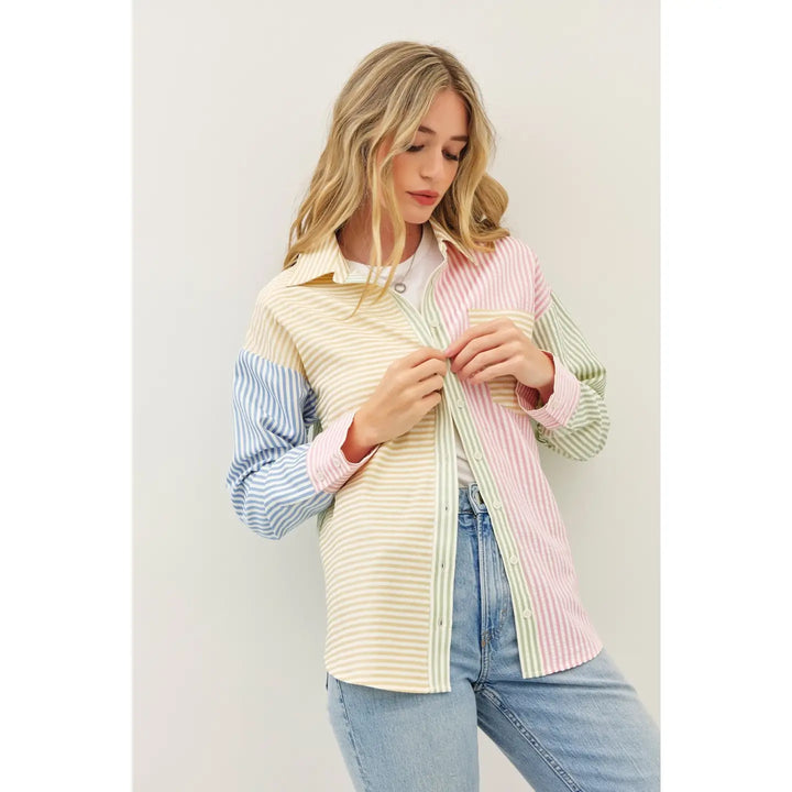Spring Dream Multi Color Stripe Button-Down Shirt