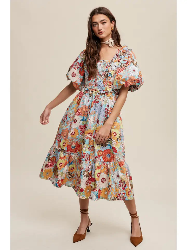Vintage Floral Midi Dress