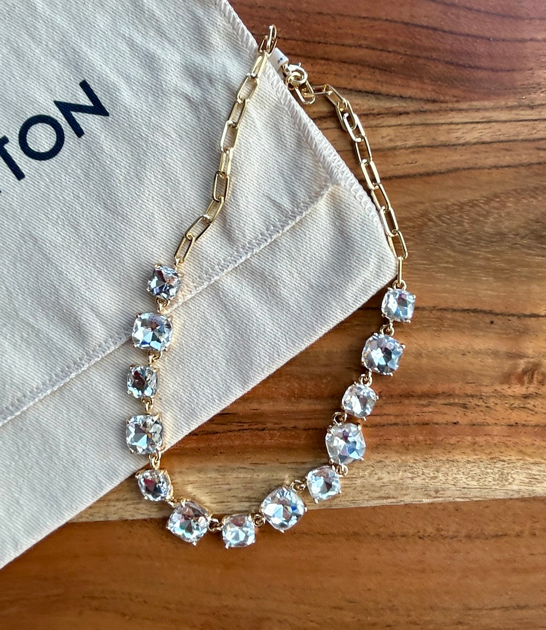 Cushion Square Stone Link Necklace-Clear