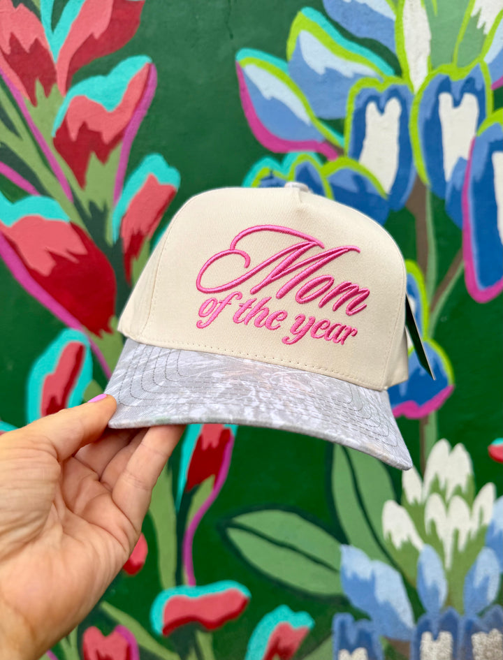 Mom Of The Year Embroidered Trucker Cap- Light Camo