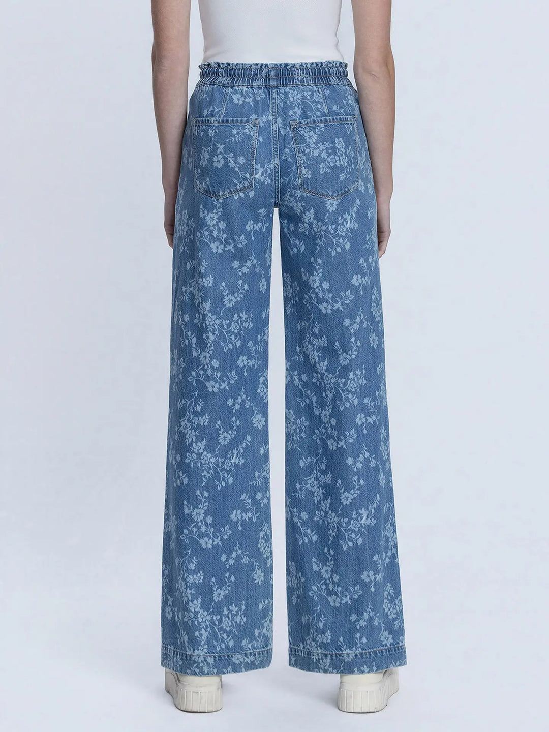 High Rise Floral Print Baggy Wide Leg Jeans