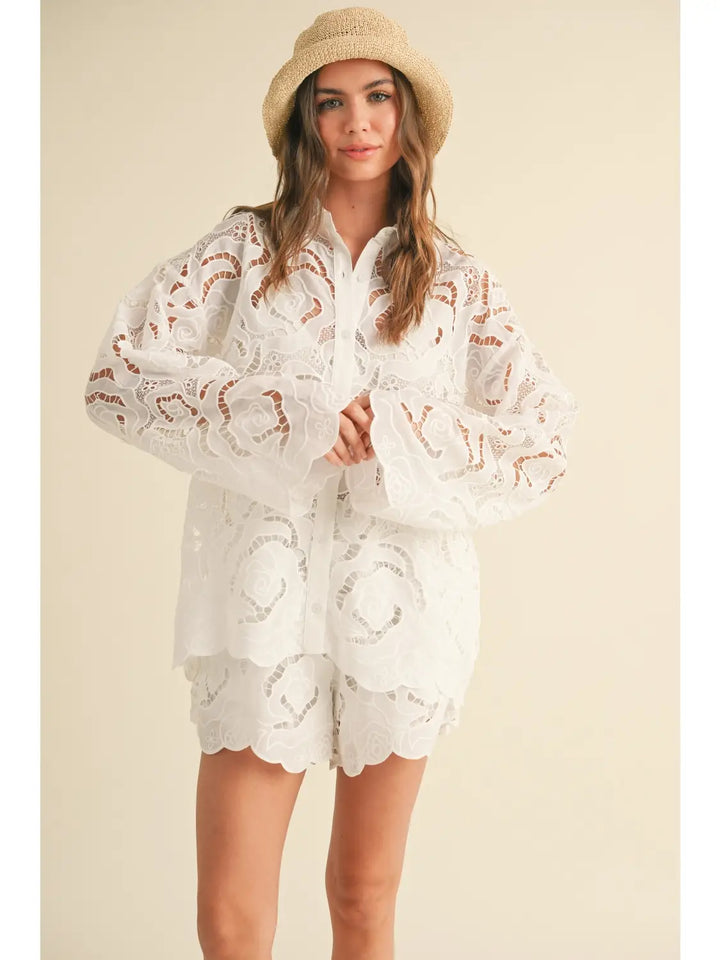 Floral Eyelet Pattern Shirts