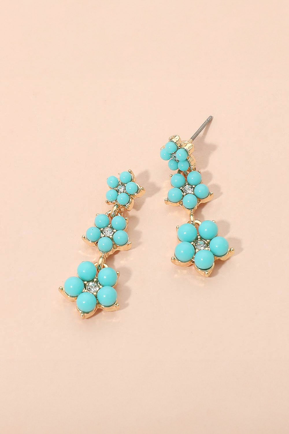 Turquoise Stone Cluster Floral  Drop Earrings