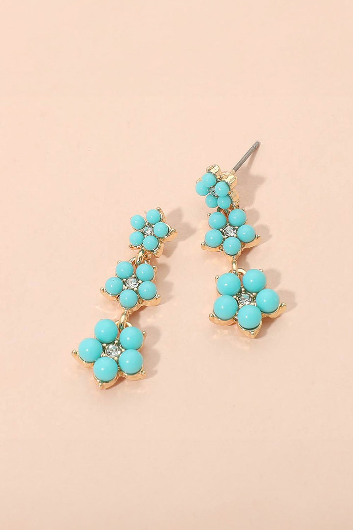 Turquoise Stone Cluster Floral  Drop Earrings