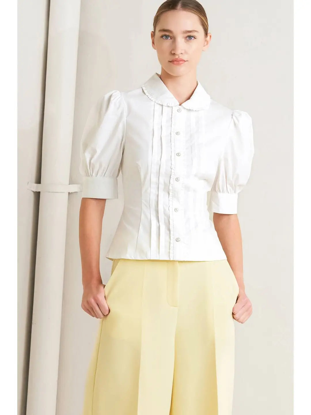Ruffle Trimmed Collared Shirt
