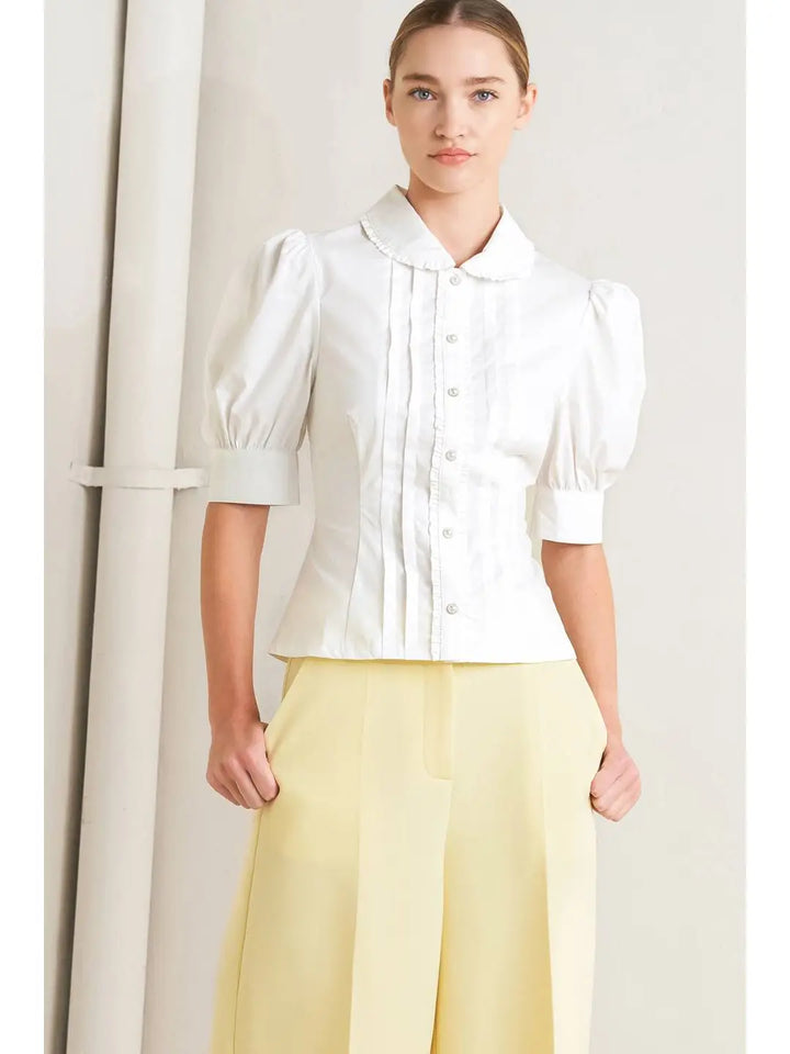 Ruffle Trimmed Collared Shirt