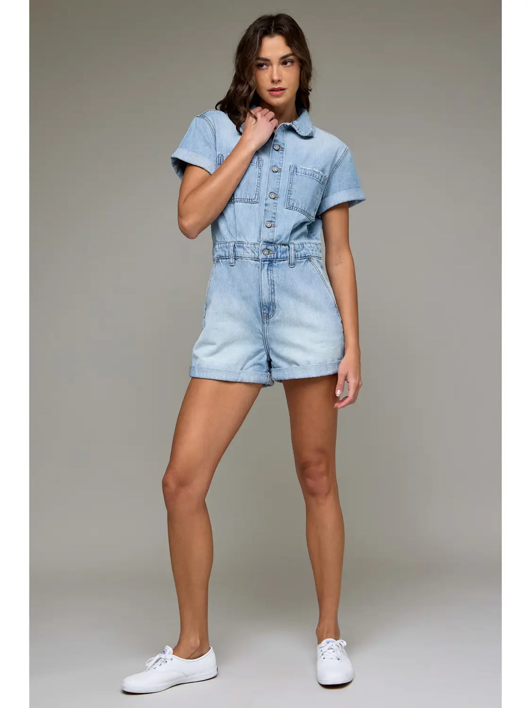 Medium Light Classic Denim Short Romper