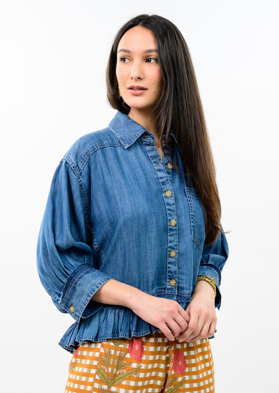 Denim Top With Ruffle Peplum by Ivy Jane