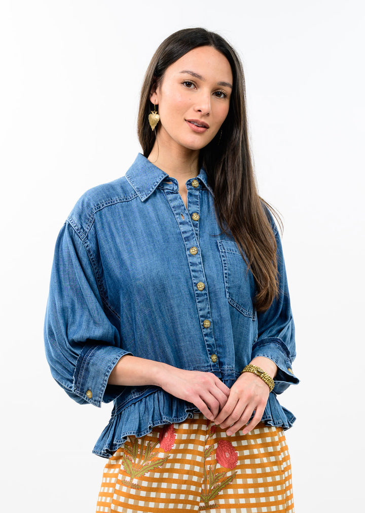 Denim Top With Ruffle Peplum by Ivy Jane