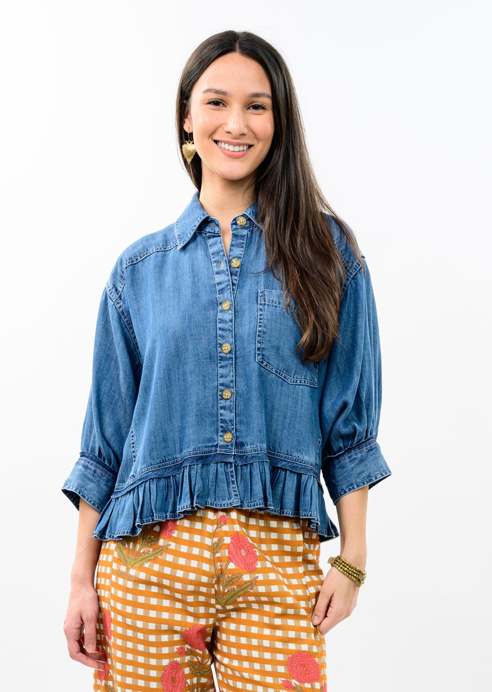Denim Top With Ruffle Peplum by Ivy Jane