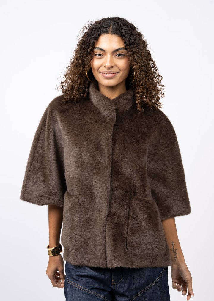 Chocolate Faux Capelet Jacket-Ivy Jane