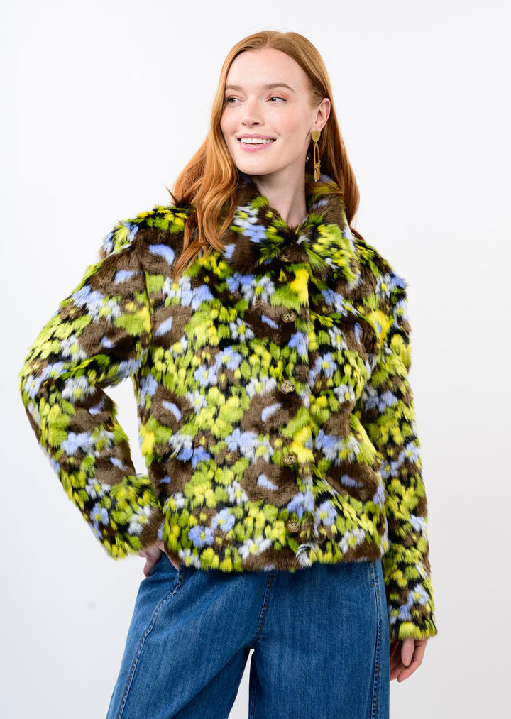 Floral Faux Fur Jacket by Ivy Jane