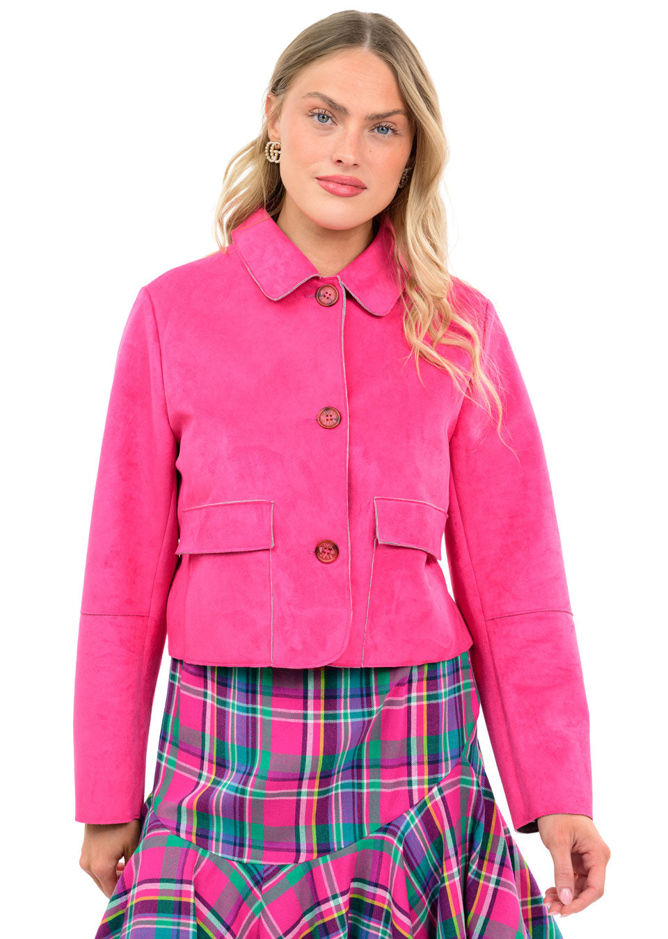 Hot Pink Suede Patch Pocket Jacket by Ivy Jane