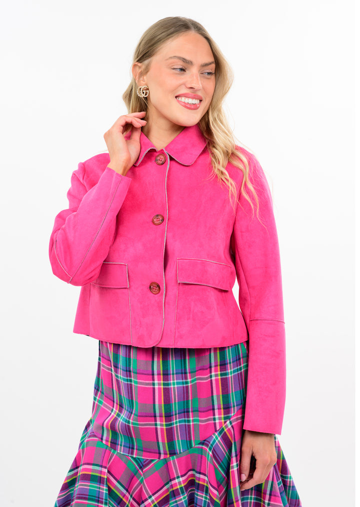 Hot Pink Suede Patch Pocket Jacket by Ivy Jane