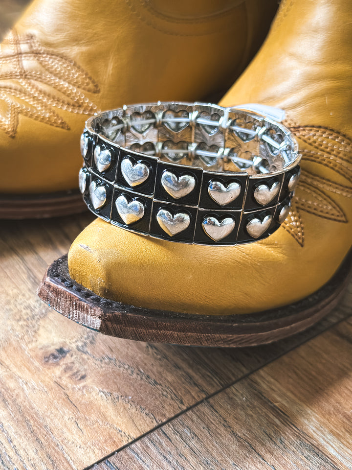 Western Double Bubble Heart Stretch Bracelet