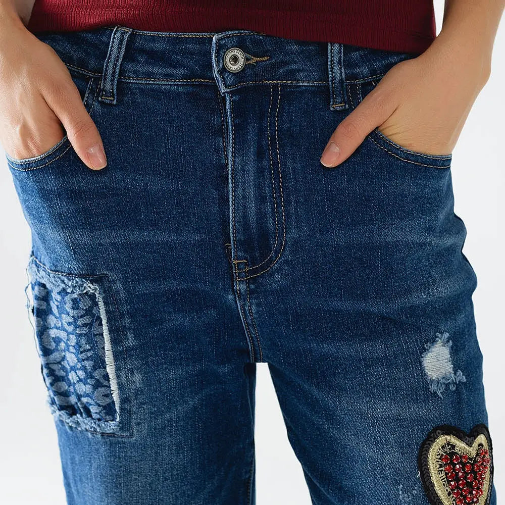 Wide Leg Jeans Embellished with Patches