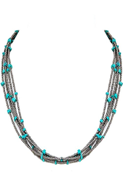 HAND MADE MULTI LAYERED SEED BEAD SHORT NECKLACE