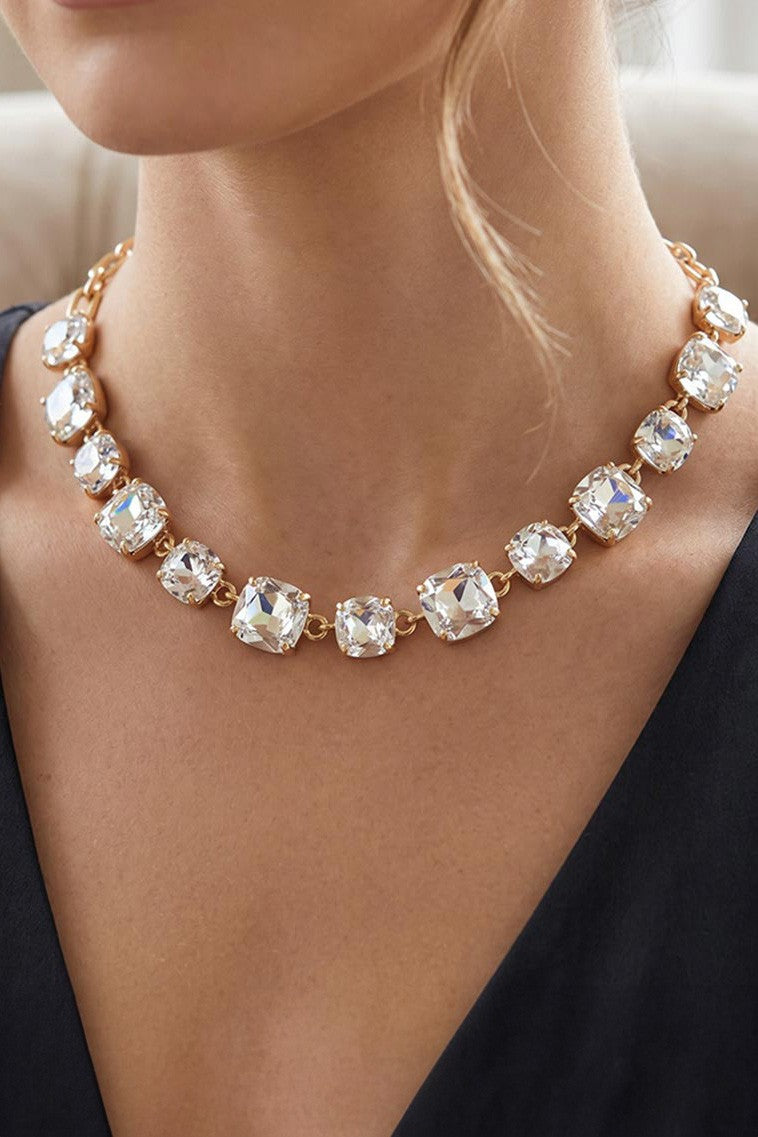 Cushion Square Stone Link Necklace-Clear